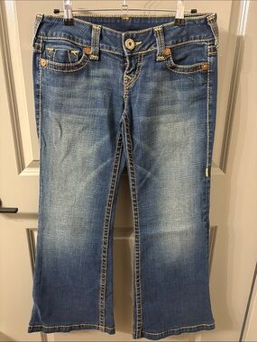 True Religion Vintage Flare Jeans in Blue with Contrast Stitching